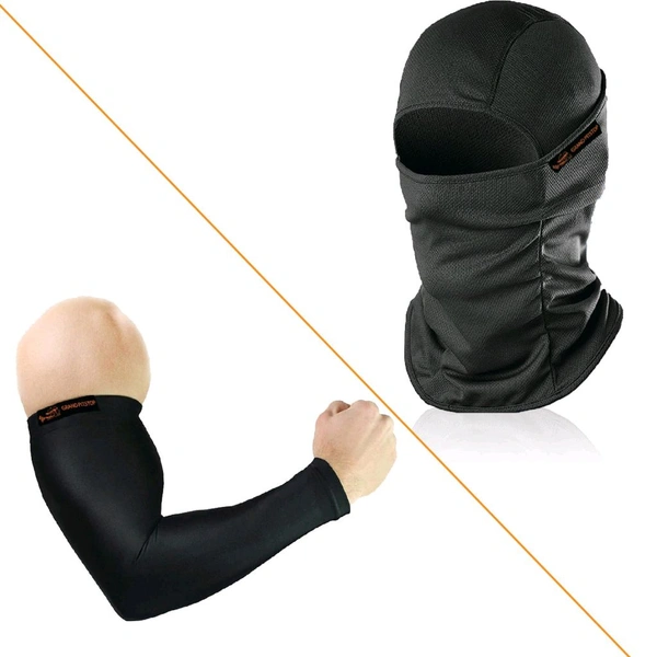 Grand Pitstop  Arm Sleeve and Face Mask Combo, Pack of 2, Black)