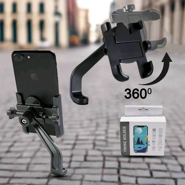 Generic Full Metal Body Bike & Scooty 360 Degree Rotating Mobile Holder Stand for Bicycle, Motorcycle, Scooty for Maps and GPS Navigation Fits All Smartphones (1 Pc)