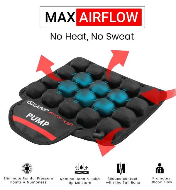 Grand Pitstop Air Bubble Airseat for Medical, Offices, Home, Motorcycle and Car Lumbar Support - Pillion with Pump