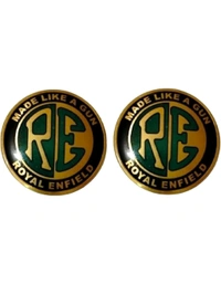 Made Like A Gun Round Metal Logo Sticker Fuel Tank Petrol Tank Monogram for Royal Enfield Classic (Pack of 2, Golden)
