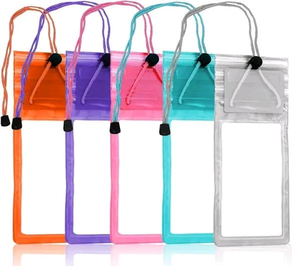 5-Pack Universal Waterproof Sealed Mobile Pouch Pvc Transparent Rain Protection Cover Up To 7 Inches For Smartphones(Multi Colour)