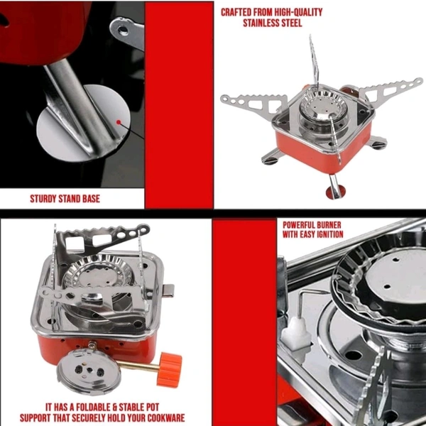 Camping gas stove - Outdoor Stove | 2800W- Ultra Light Folding Picnic Cooking Gas Burners Folding Stove With Storage Bag - Emergencey stove, Stainless Steel