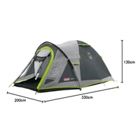 Coleman Polyester Darwin 3+ Camping Tent with Spacious Porch for Extra Storage, 5-10 Minutes Easy Setup | Full Waterproof Fly Sheet, 3 Person, Grey