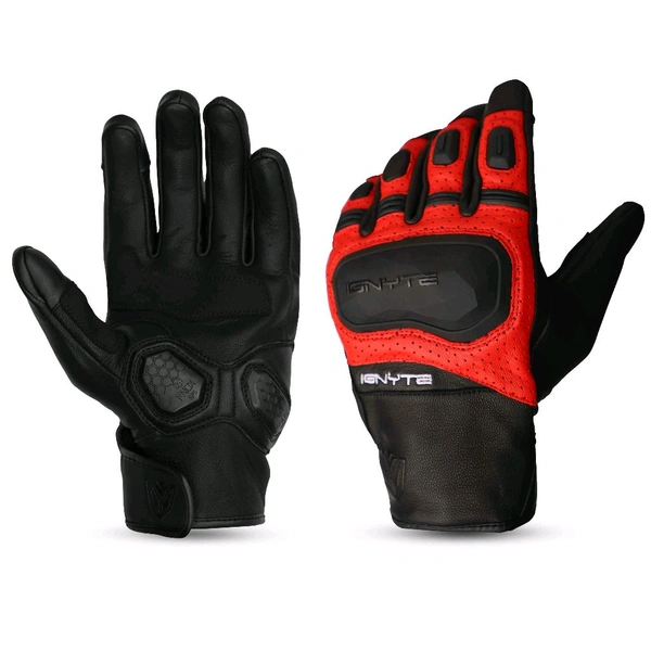 Ignyte Gloves-103-JS Gauntlet Full Leather (Black Red)  - L