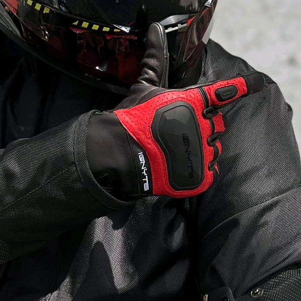 Ignyte Gloves-103-JS Gauntlet Full Leather (Black Red)  - L