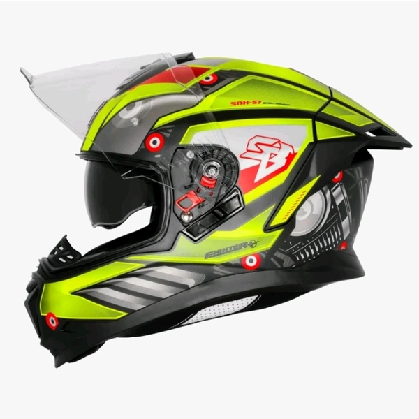 Steelbird SBH-57 ISS Fighter F8 ISI/DOT Glossy BLACK Neon - L