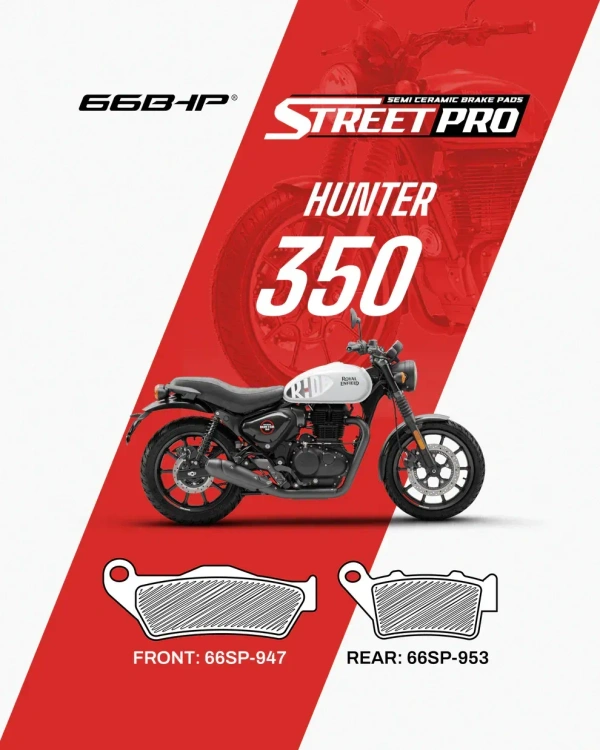 66Bhp Royal Enfield Hunter 350  (FRONT) Street Pro Semi Ceramic Brake Pads (66SP-947)