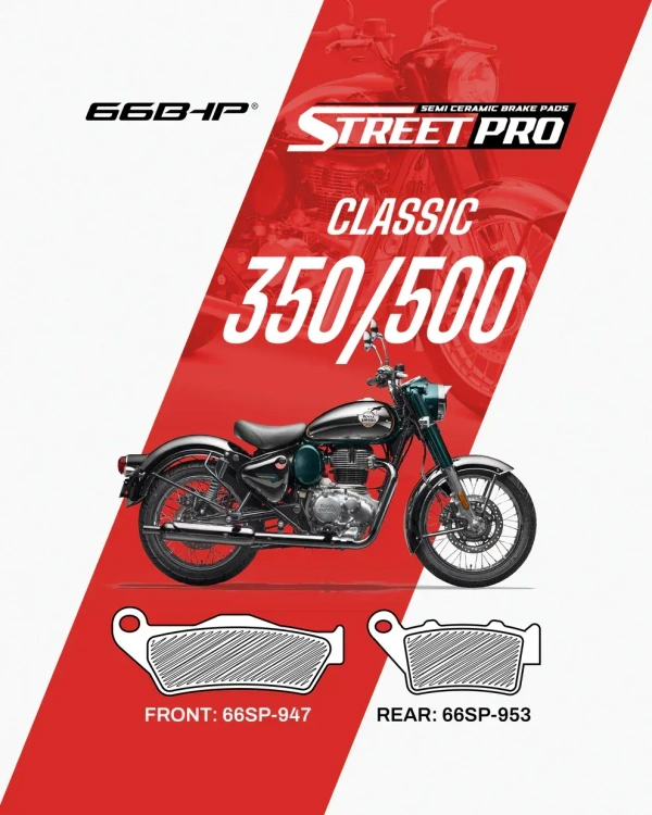 66Bhp Royal Enfield Classic 350 / 500 (FRONT) Street Pro Semi Ceramic Brake Pads (66SP-947)