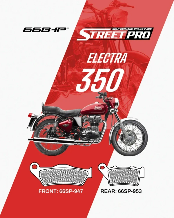 66Bhp Royal Enfield Electra 350 (FRONT) Street Pro Semi Ceramic Brake Pads (66SP-947)