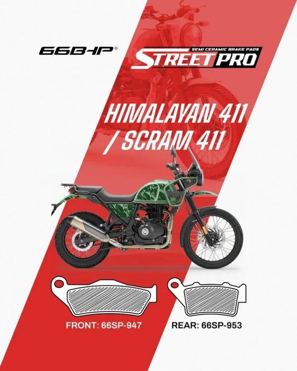 66Bhp Royal Enfield Himalayan 411 (FRONT) Street Pro Semi Ceramic Brake Pads (66SP-947)