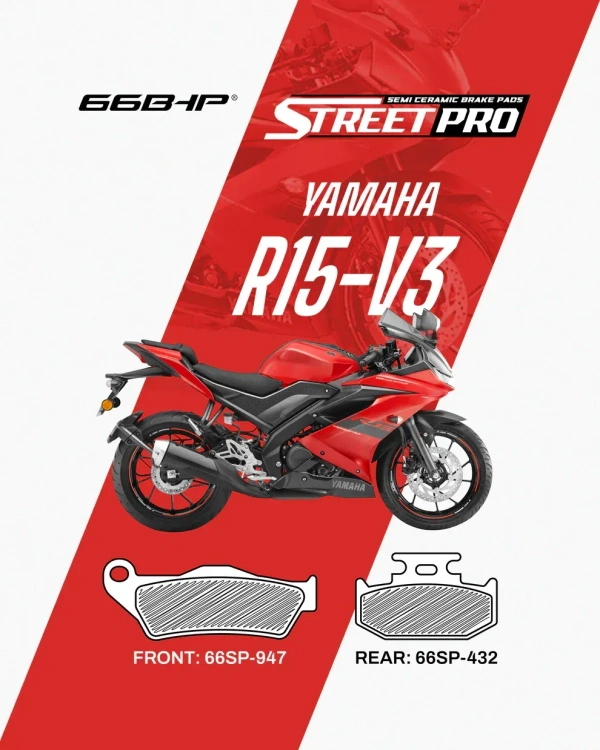 66Bhp Yamaha R15 V3 (FRONT) Street Pro Semi Ceramic Brake Pads (66SP-947)
