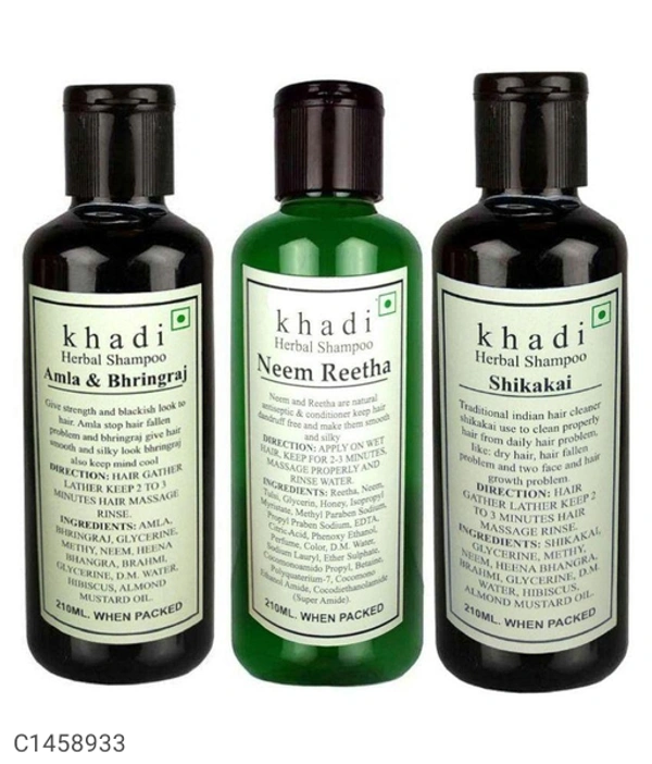 Khadi Amla Bhringraj, Neem Reetha, & Shikakai Shampoo 630 ml Pack of 3