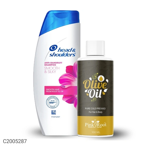 Pink Root Olive Oil 100ml With Head & Shoulders Anti Dandruff Shampoo Smooth & Silky 180ml