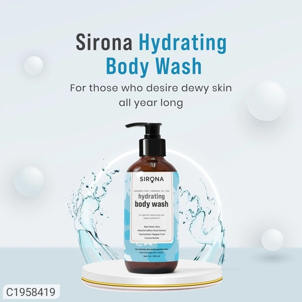 Sirona Hydrating Body Wash for Gentle Cleansing & Deep Hydration for Men & Women - 200 ml for Normal, Dry & Sensitive Skin