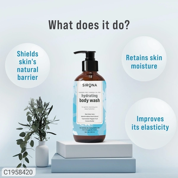 Sirona Hydrating Body Wash for Gentle Cleansing & Deep Hydration for Men & Women - 200 ml (2 Pack) for Normal, Dry & Sensitive Skin