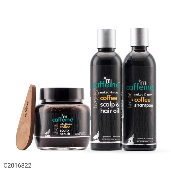 mCaffeine Coffee Hair Fall Control Kit - Set of Shampoo, Hair Oil & Scalp Scrub