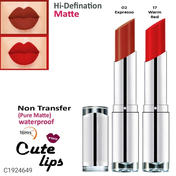 bq BLAQUE B.Berry Cute Lips Non Transfer Matte Lipstick 2.4 gm each - 02 Expresso 17 Warm Red