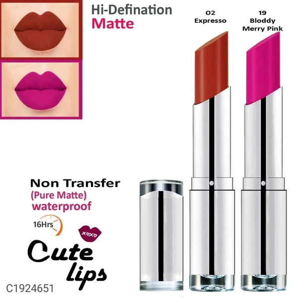 bq BLAQUE B.Berry Cute Lips Non Transfer Matte Lipstick 2.4 gm each - 02 Expresso 19 Bloody Merry Pink
