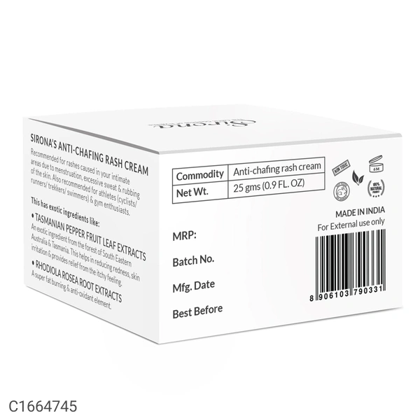 SIRONA Sirona Natural Herbs Anti Chafing Rash Cream for Diaper Rashes, Itching, Heavy Thight - 25 Gm