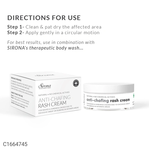 SIRONA Sirona Natural Herbs Anti Chafing Rash Cream for Diaper Rashes, Itching, Heavy Thight - 25 Gm