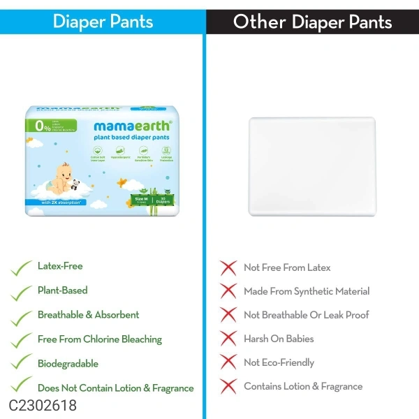 Mamaearth Plant-Based Diaper Pants for Babies – 7-12 kg (Size M - 30 Diapers)