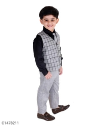 Kids Checks Shirt Waistcoat Pant Set - 2-3 Years