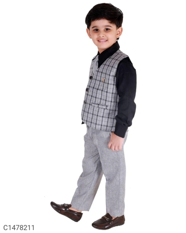 Kids Checks Shirt Waistcoat Pant Set - 6-7 Years