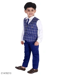 Kids Checks Shirt Waistcoat Pant Set - 2-3 Years