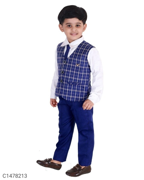 Kids Checks Shirt Waistcoat Pant Set - 4-5 Years