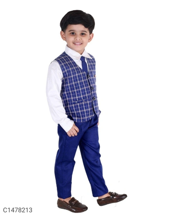 Kids Checks Shirt Waistcoat Pant Set - 5-6 Years