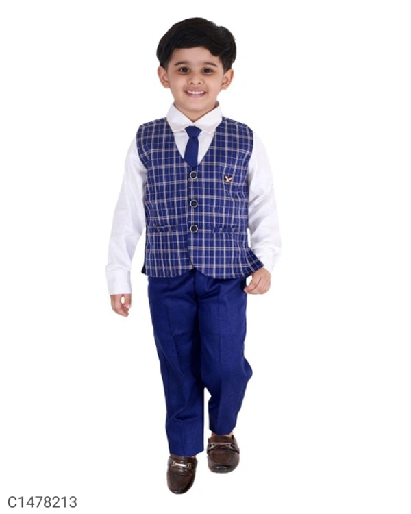 Kids Checks Shirt Waistcoat Pant Set - 6-7 Years
