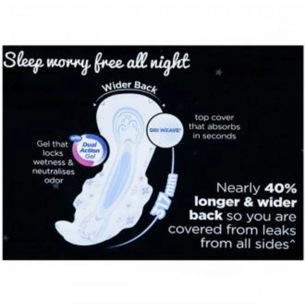 Whisper Bindazzz Nights Sanitary Pads - XL, Longer & Wider Back, Stops Leakage, Pack Of 44 pcs