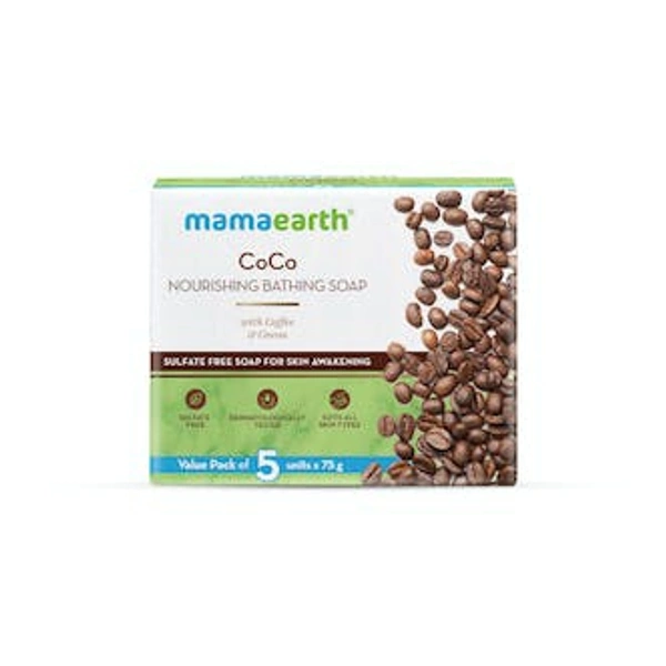 Mamaearth Coco Nourishing Bathing Soaps with Coffee & Cocoa (4 + 1 Free) 5 x 75 g
