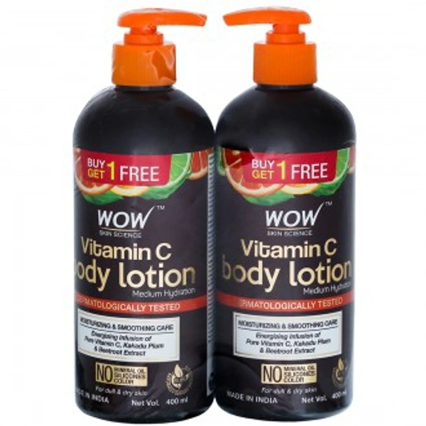 Wow Skin Science Vitamin C Body Lotion Medium Hydration (Buy 1 Get 1 Free) 2 x 400 ml