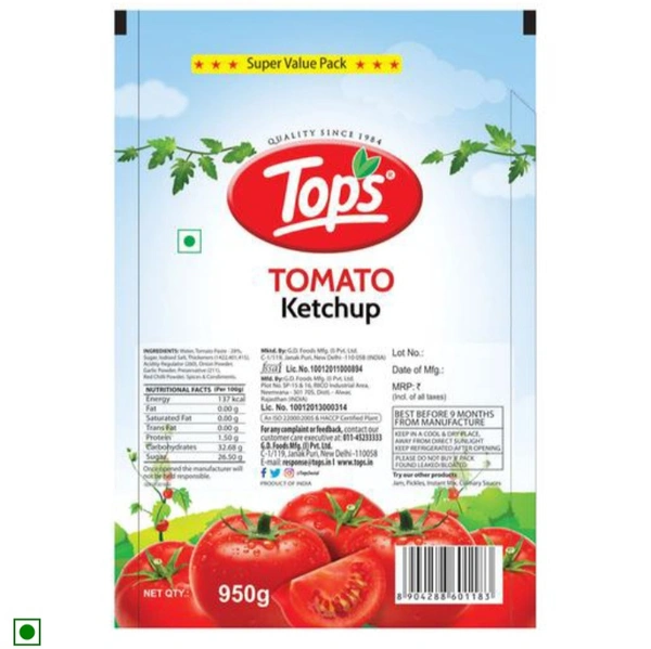 Tops Tomato Ketchup - 900g, 12/2023