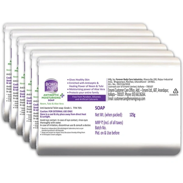 Boro Plus Antiseptic+Moisturising Soap Neem, Tulsi & Aloe Vera - 6×125g