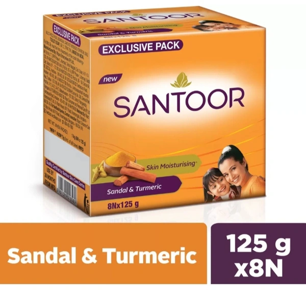 Santoor Sandal & Turmeric Bath Soap - 8×125g