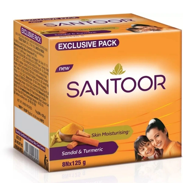 Santoor Sandal & Turmeric Bath Soap - 8×125g