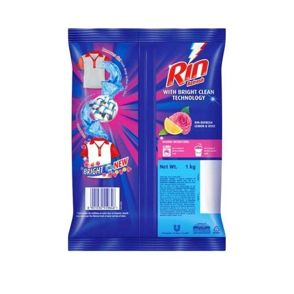 Rin Refresh Lemon & Rose Detergent Powder : 1 kg - 1 kg, Lemon & Rose