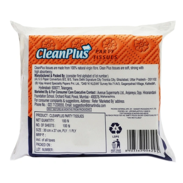 CleanPlus Party Tissues : 100 Units - 1 PACK (100 UNITS)