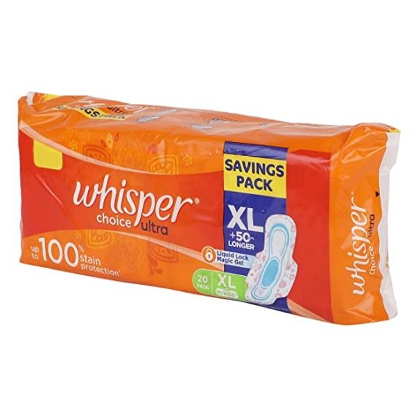 Whisper Choice Ultra Sanitary Pads - With Fresh Flower Scent, Protects From  Stains, XL, 6 pcs