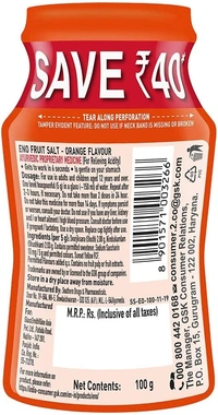 Eno Fruit Salt Orange : 100 gms - 100 GRAMS, 1 UNIT, ORANGE