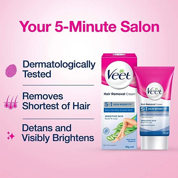 Veet Hair Removal Cream - Sensitive Skin : 30 gms - 30 GMS, Sensitive Skin