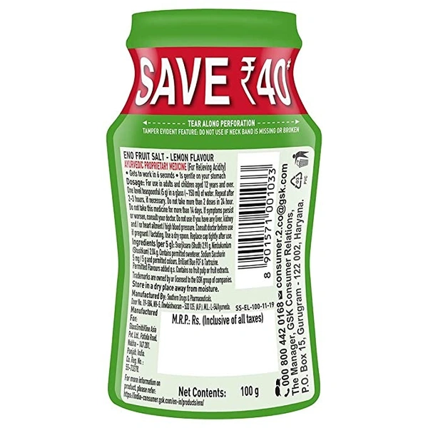 Eno Fruit Salt Lemon Flavour : 100 gms - 100 GMS, LEMON