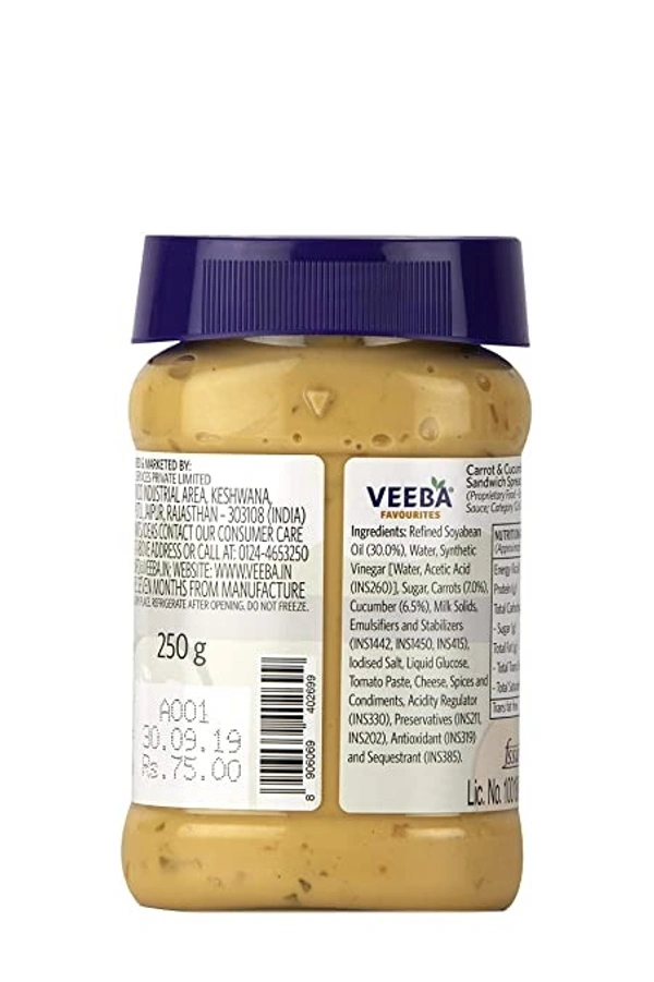 Veeba Carrot & Cucumber Sandwich Spread : 250 gms - 250 Gms