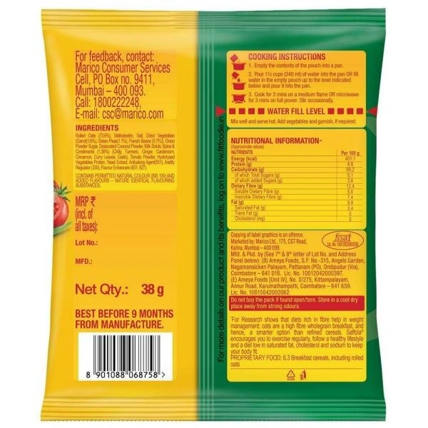 Saffola Masala Oats Veggie Twist : 38 gms - 38 gms