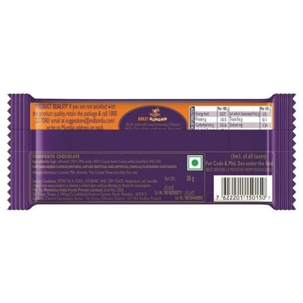 Cadbury Dairy Milk Roast Almond Chocolate : 36 gms - 36 Gms
