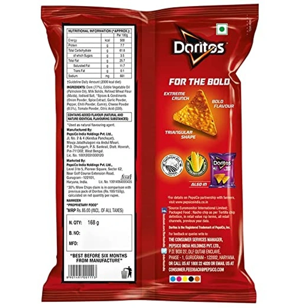 Doritos Nacho Cheese Flavour : 168 gms - 168 Gms