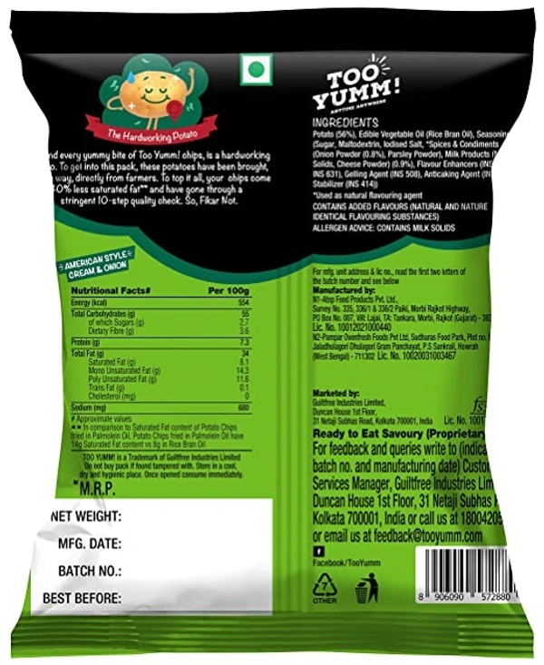 Too Yumm Style Cream & Onion Potato Chips : 105 gms - 105 Gms