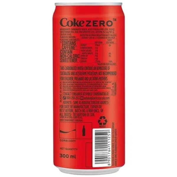 Coca Cola Zero Sugar Coke - No Calories, Refreshing, Soft Drink, 300 ml Can - 300 ml